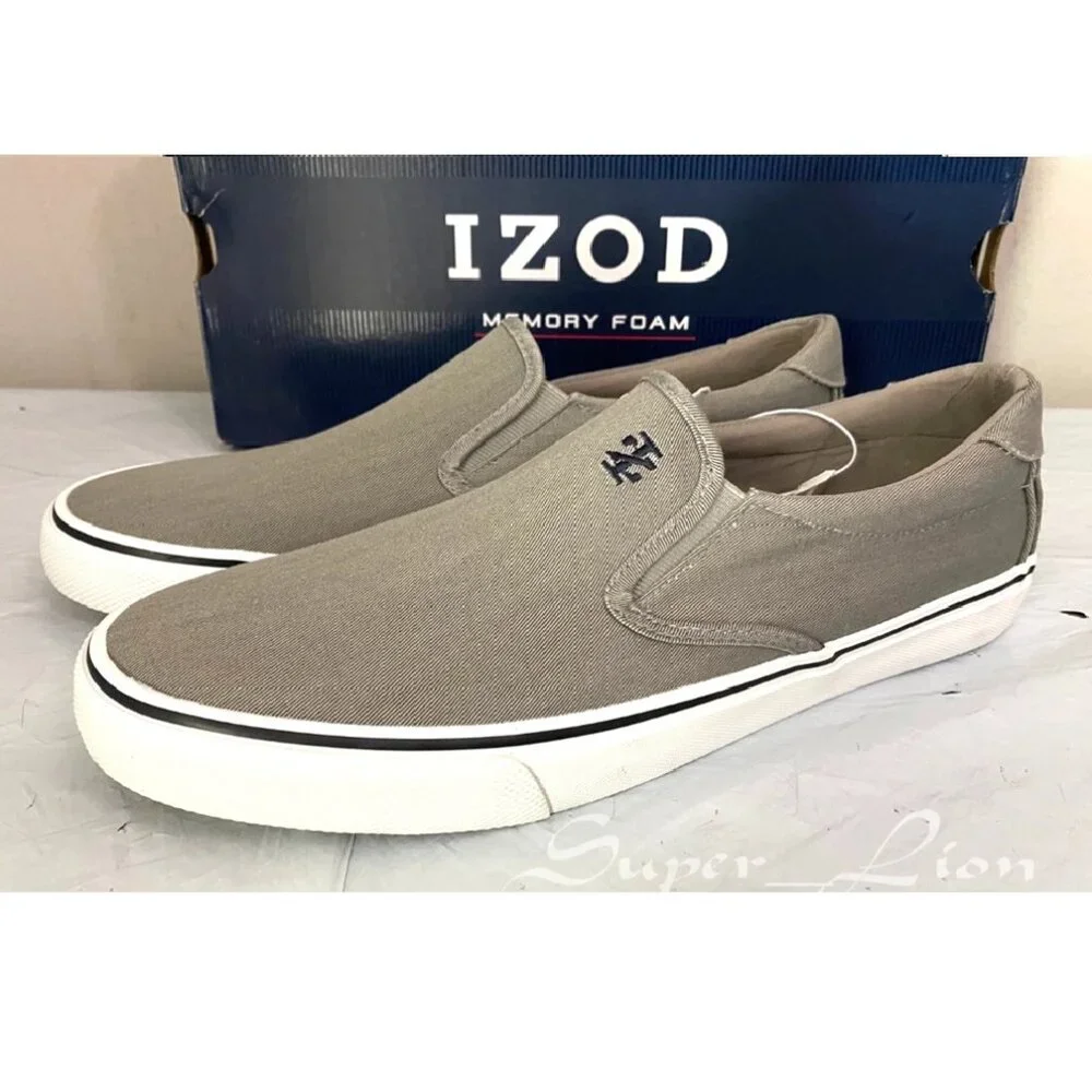 Izod Taupe Slip-On Canvas Loafers with White Sole